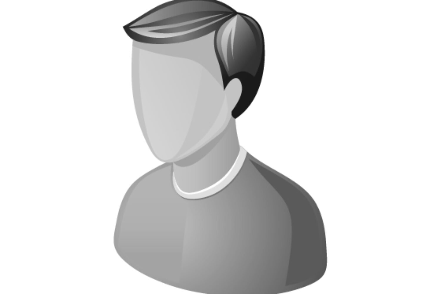 Monochrome faceless avatar of a man with short hair.
