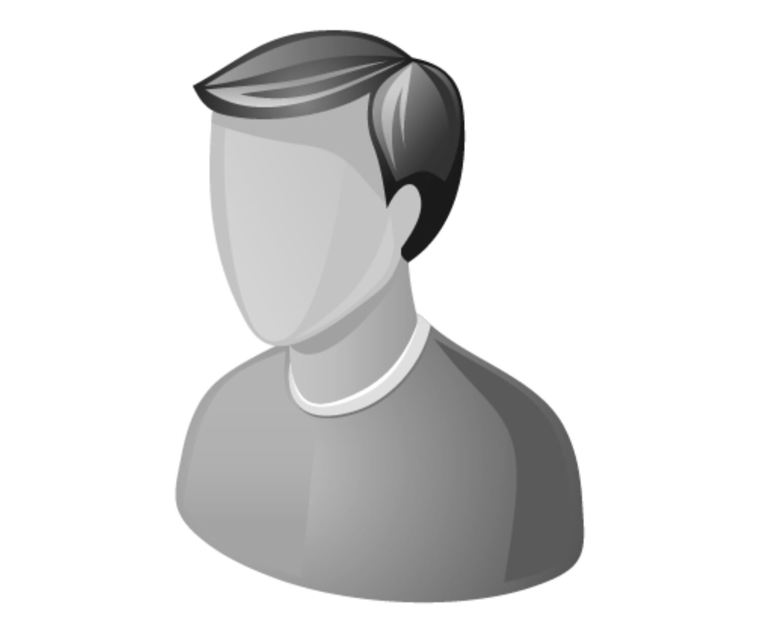 Monochrome faceless avatar of a man with short hair.